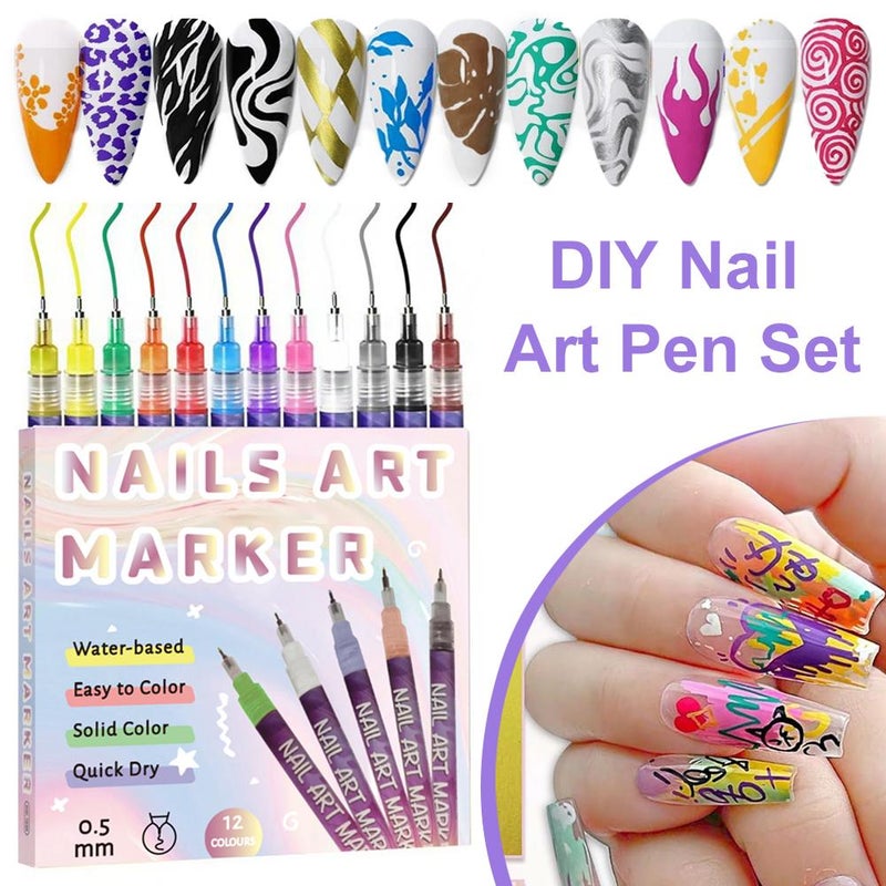 Nail Art Pens, 12 Colors Diy Nail Art Pen Set, Nails Point Graffiti Dotting Pen for Diy Nails Arting Beauty Adorn Manicure Tools - Image 2
